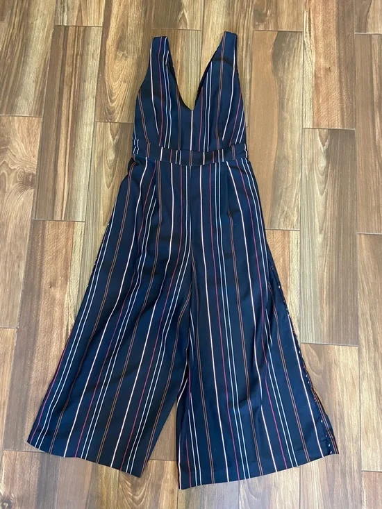 Frank + Oak Navy Striped V-Neck Wide-Leg Jumpsuit - Picture 2 of 10
